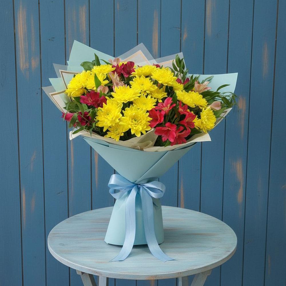 Букет цветов из: Альстромерии и Хризантемы в Гиагинской