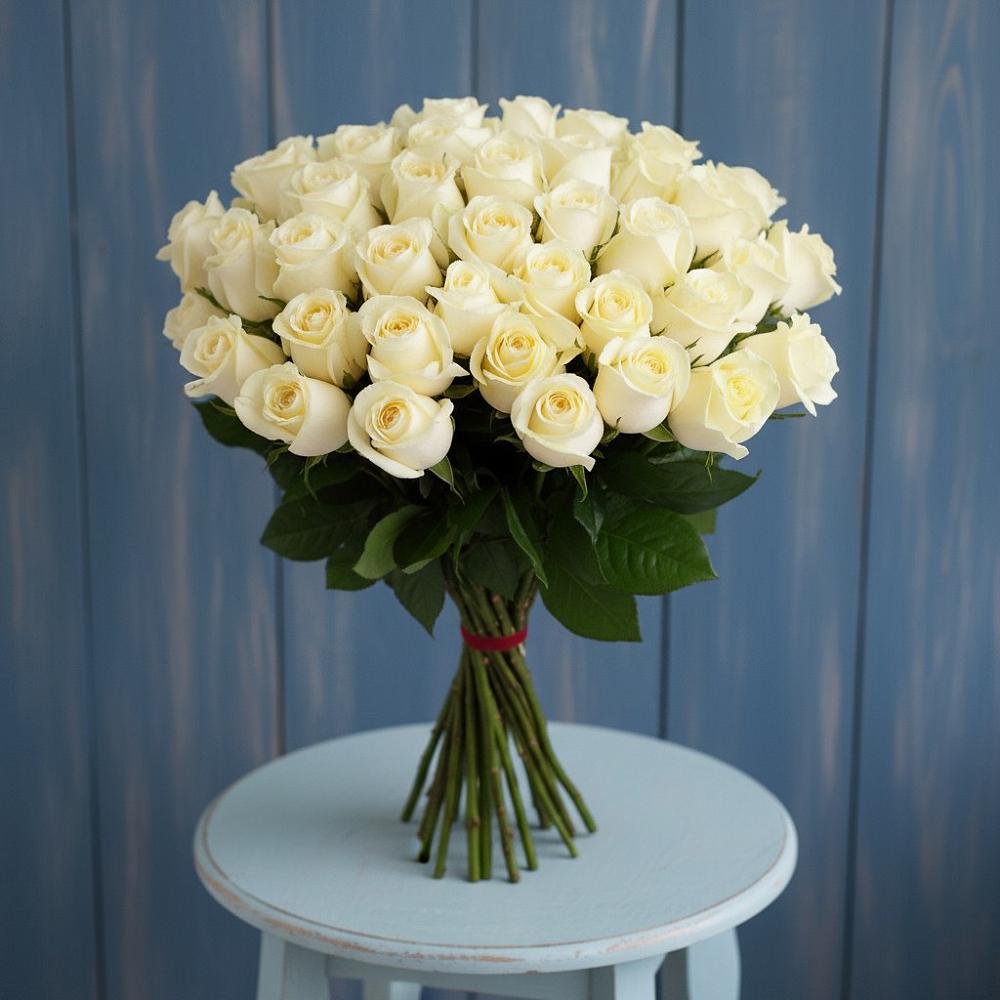 Букет 51 Белая роза Эдлесс Лав в Гиагинской