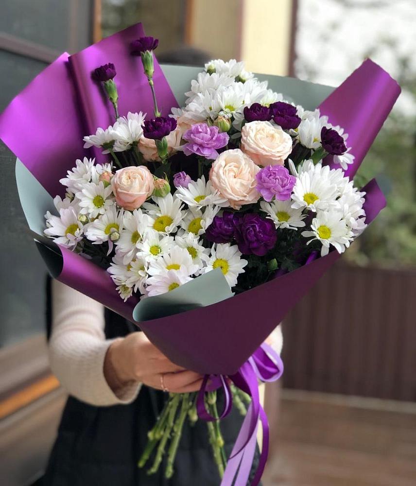 Букет цветов из: Хризантемы, Гвоздики и Розы в Гиагинской