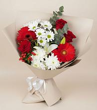 Букет цветов из:  Розы, Хризантемы, Герберы и Лилии в Гиагинской