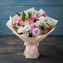 Букет цветов из:  Хризантемы, Альстромерии и Розы в Гиагинской