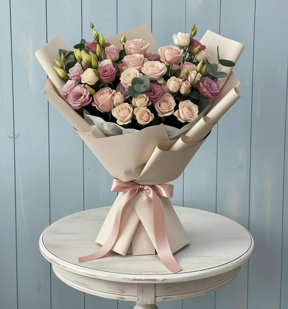 Букет цветов из: Розы и Лизиантусы в Гиагинской