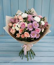 Букет цветов из:  Хризантемы, Розы и Альстромерии в Гиагинской