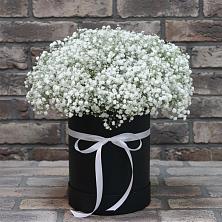 Цветочная композиция из Гипсофила в шляпной коробке в Гиагинской